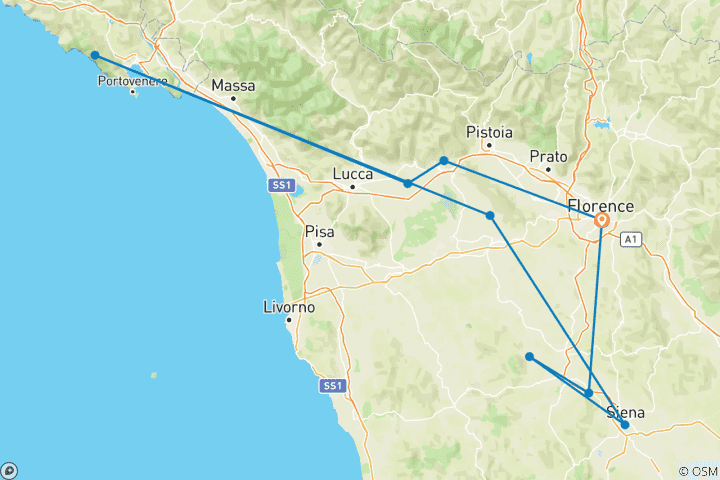 Map of Gems of Tuscany & Cinque Terre 2026: Semi-Escorted Small Group Tour from Montecatini Terme
