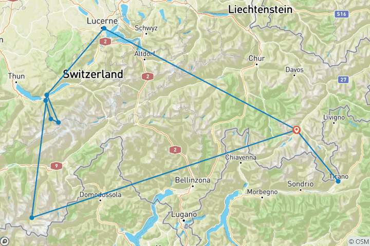 Mapa de Lo mejor de Suiza - Gran Recorrido en Tren por Suiza desde St. Moritz