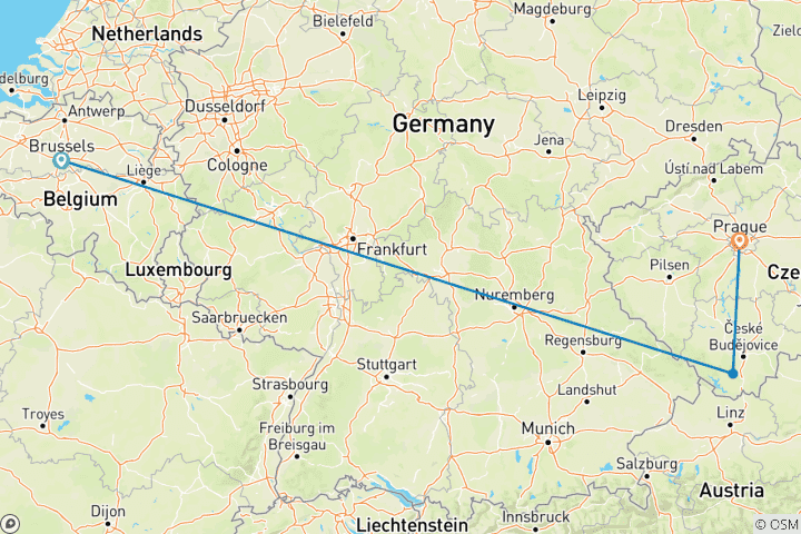 Carte du circuit Délices belges & Splendeurs d'Europe & Prague