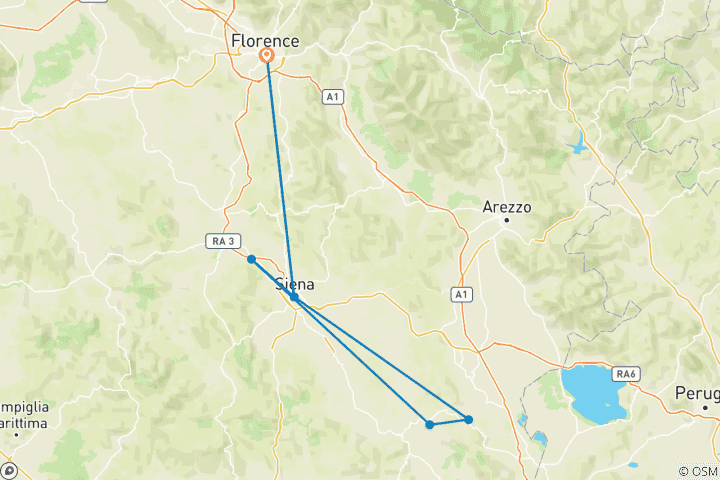 Carte du circuit Escape to Siena & Val d'Orcia 2026 : Circuit indépendant avec excursions partagées