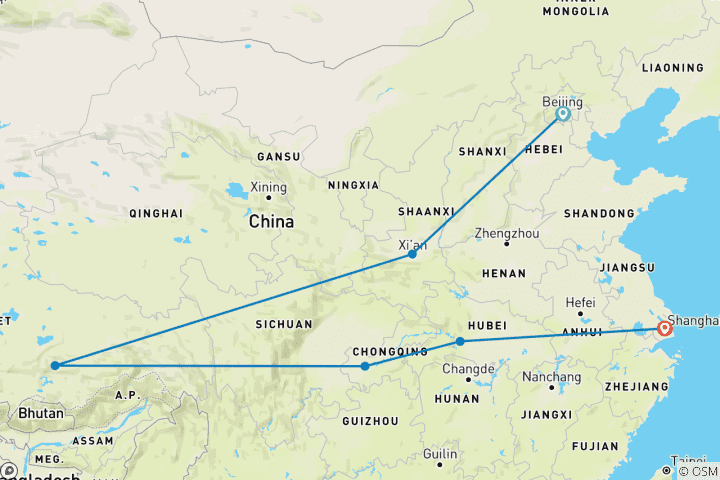Mapa de Pekín, Xi'an, Lhasa, Yangtsé y Shanghai 14D