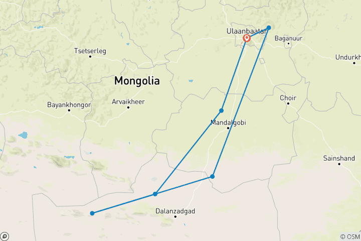 Kaart van Klassieke Gobi-rondreis 8D 7N