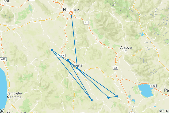Carte du circuit Sienne, Essence de la Toscane 2026 : Circuit indépendant avec excursions partagées
