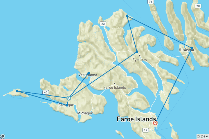 Karte von Wandern auf den Färöer Inseln