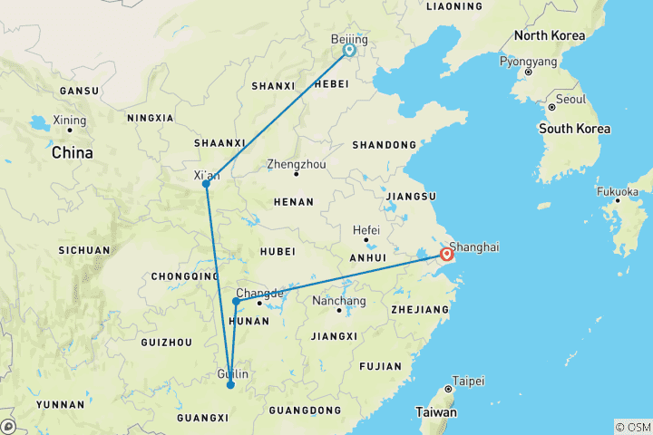Carte du circuit Circuit des meilleurs paysages de Chine 14J en petit groupe
