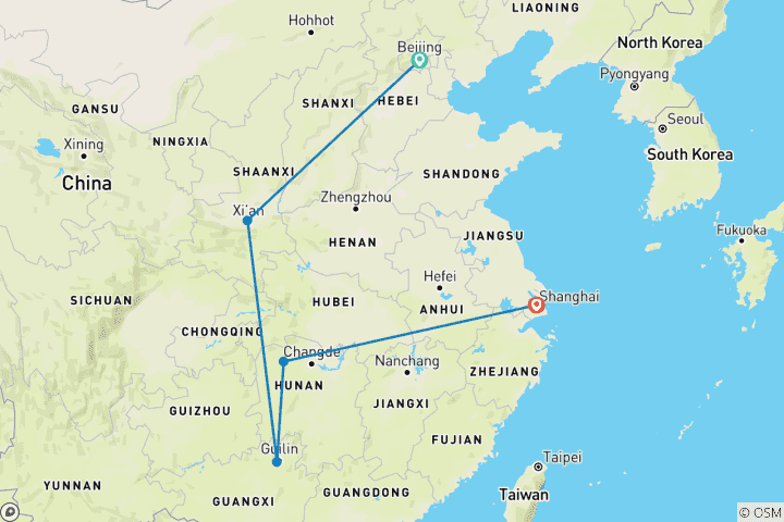 Carte du circuit Circuit des meilleurs paysages de Chine 14J en petit groupe