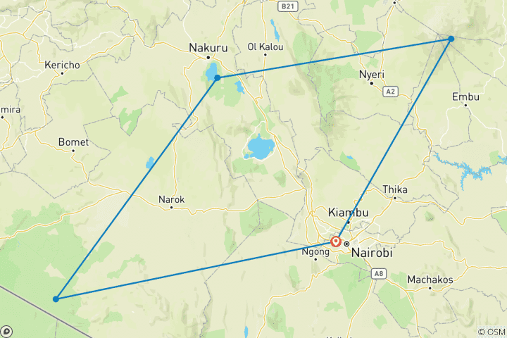 Kaart van 8-daags magisch safari-avontuur in Kenia