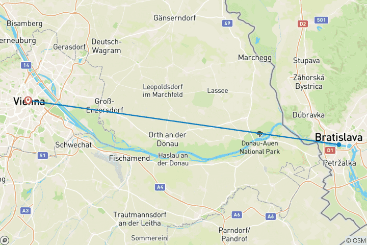 Map of 6 Day In Vienna Including Danube Valley And Bratislava