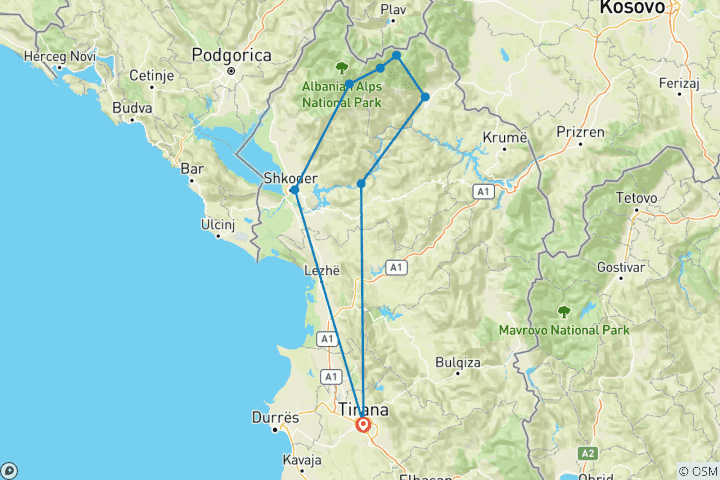 Carte du circuit Randonnée en Albanie