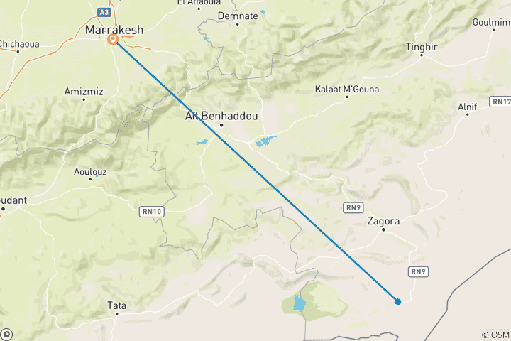 Mapa de Escapada de 8 días en viaje privado de lujo: senderismo y yoga en las dunas marroquíes