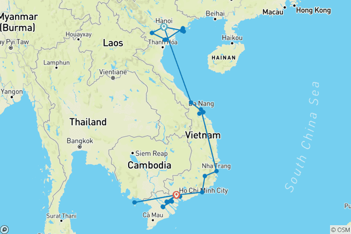 Carte du circuit La beauté du Vietnam 25 jours
