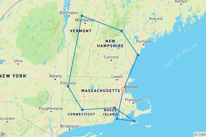 Mapa de El follaje otoñal de Nueva Inglaterra