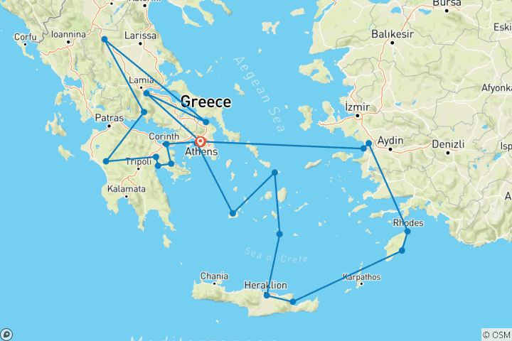 Kaart van Wonderen van het oude Griekenland & cruise – 14 dagen