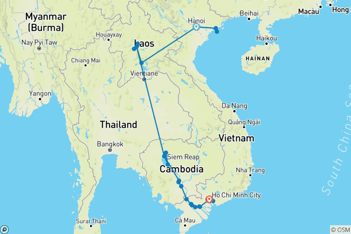 Carte du circuit Voyage en Indochine et au Mékong 2026-2027|2027-2028
