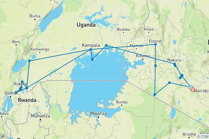 Mapa de De Nairobi a Nairobi 15 días por tierra
