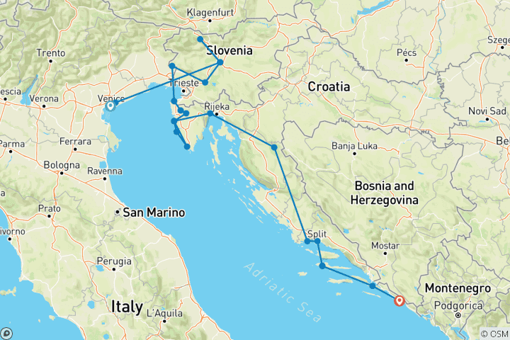 Carte du circuit Balkans étendus - De Venise à Dubrovnik