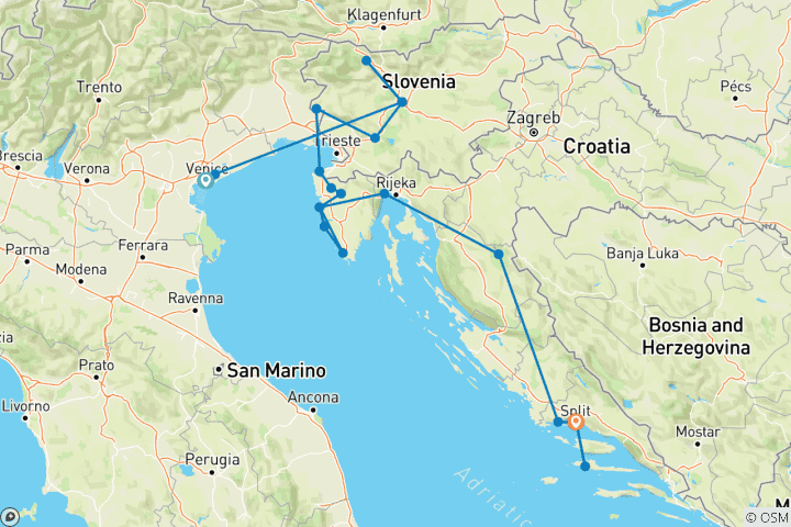 Carte du circuit Balkans étendus - De Venise à Split