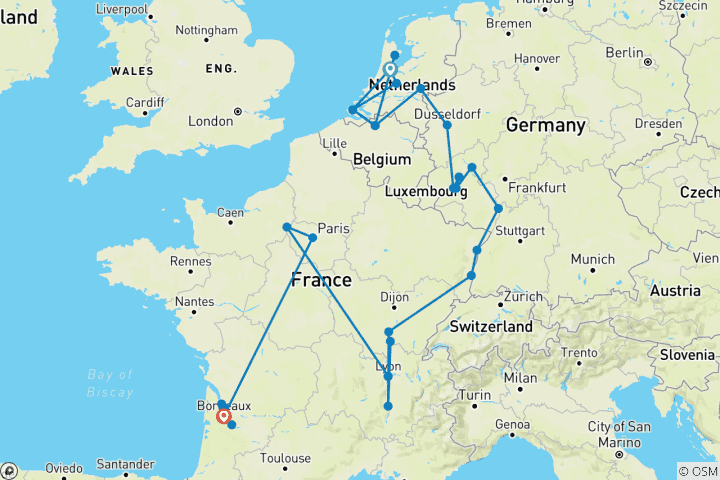 Carte du circuit Grand voyage des rivières enchanteresses d'Europe