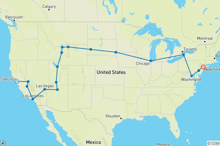 Karte von USA ─ Panorama von West nach Ost