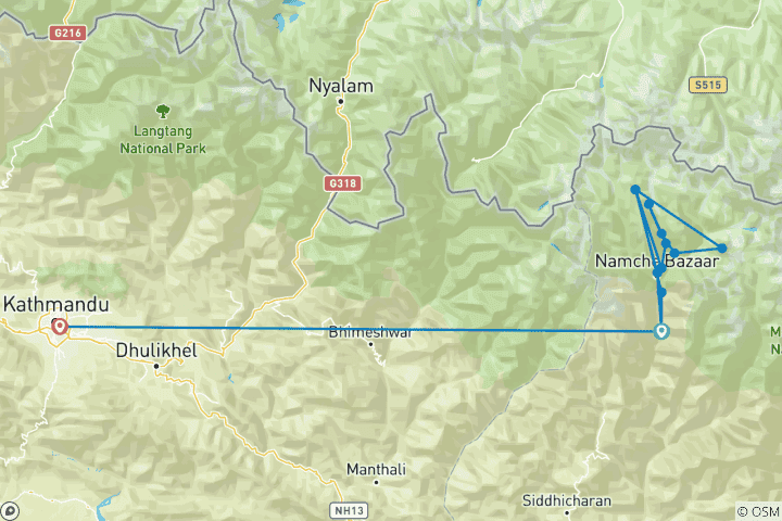 Kaart van Gokyo Vallei Trek