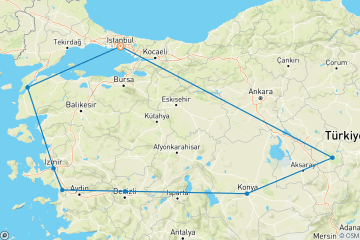 Carte du circuit Merveilles de la Turquie - Circuit de luxe 10 jours