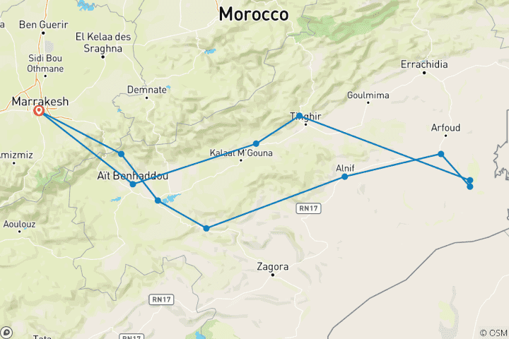 Map of 5-Day Private Luxury Tour Merzouga Desert from Marrakech