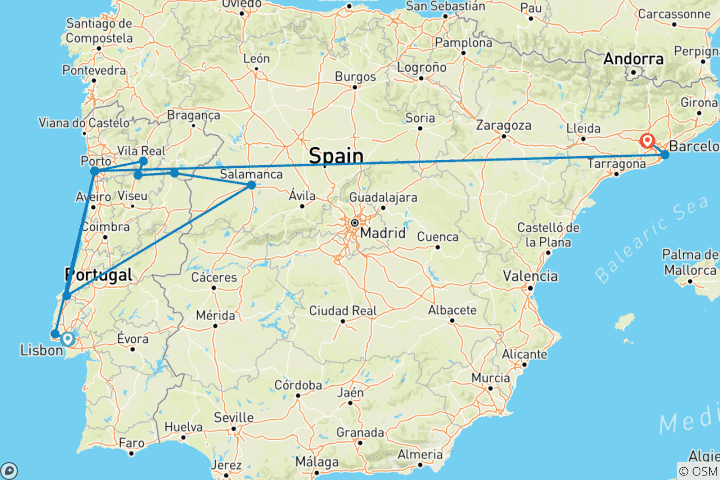 Karte von Lissabon nach Barcelona & Geheimnisse des Douro