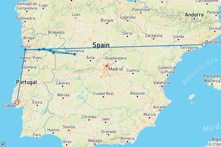 Kaart van Barcelona naar Lissabon & Geheimen van de Douro