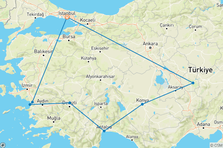 Carte du circuit 9 jours de vacances privées avec les Anges en TURQUIE| Les merveilles enchantées de la Turquie (avec guide)