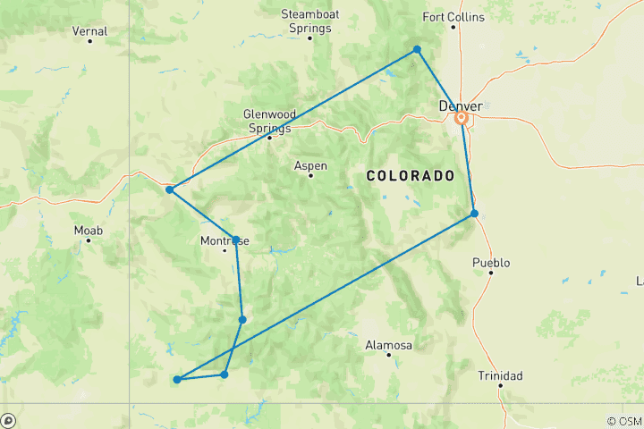 Carte du circuit Trains historiques des montagnes Rocheuses du Colorado