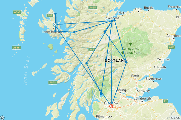 Carte du circuit Aventure à Skye et Inverness