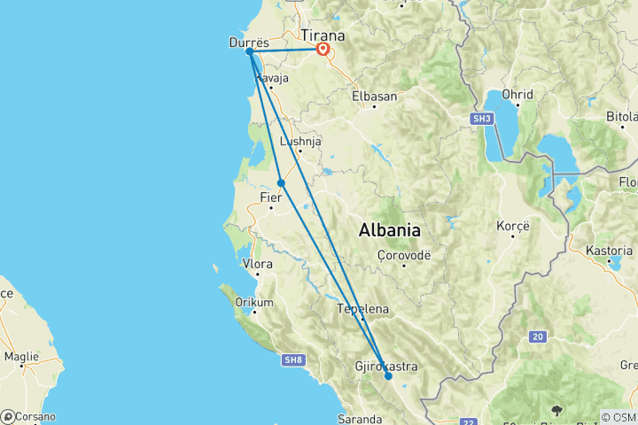 Carte du circuit Depuis Tirana : Gjirokastra, vieille ville de l'UNESCO et Blue Eye