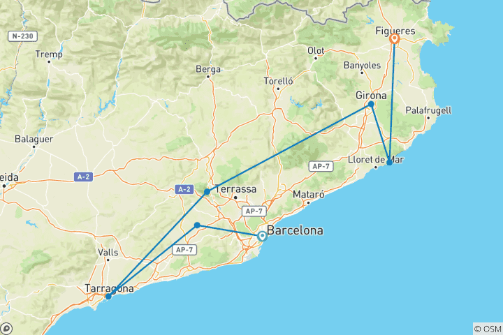 Karte von Costa Brava & Barcelona – 8 Tage