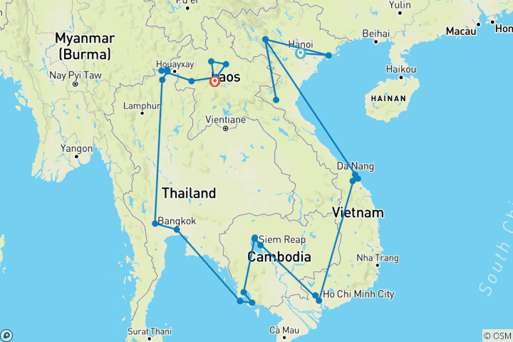 Map of Geluxe: Southeast Asia Immersion: Vietnam, Cambodia, Thailand & Laos