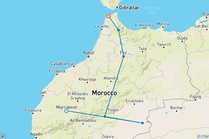 Karte von Private 3-tägige Marokko-Tour von Marrakesch nach Fès durch die Sahara