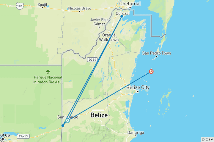 Karte von Alleinstehbiss Belize