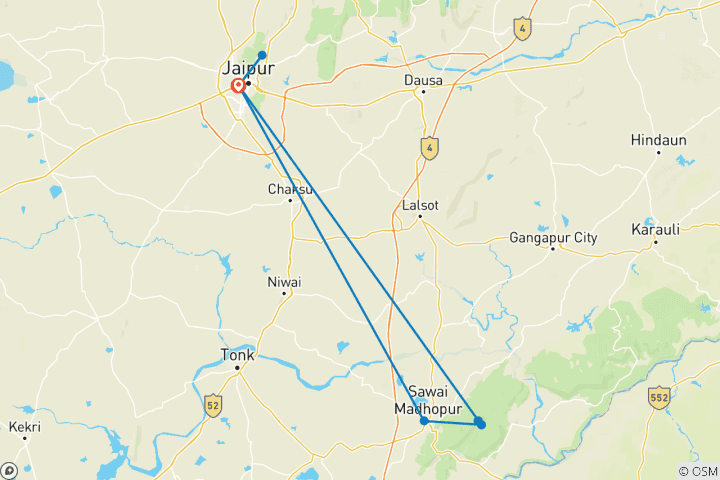 Kaart van Rondreis naar Jaipur & Ranthambore