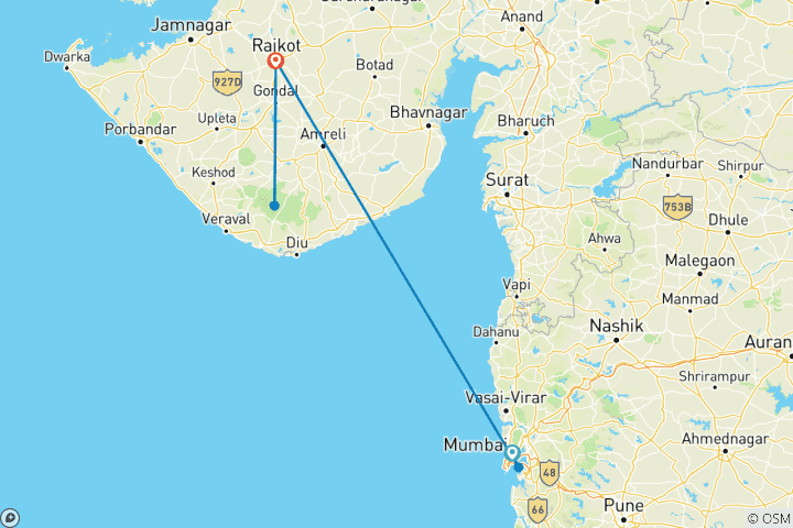 Kaart van Gir National Park & Mumbai