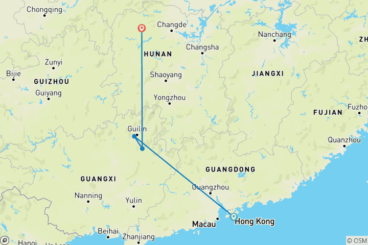 Carte du circuit 7 jours d'aventure en famille à travers les merveilles naturelles du sud de la Chine (guide et chauffeur privés))