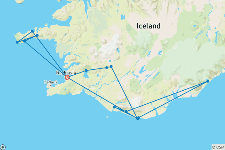 Kaart van 4 Dagen in IJsland - Gouden Cirkel, Gletsjer Lagon & Snæfellsnes Schiereiland Kleine Groep Tour