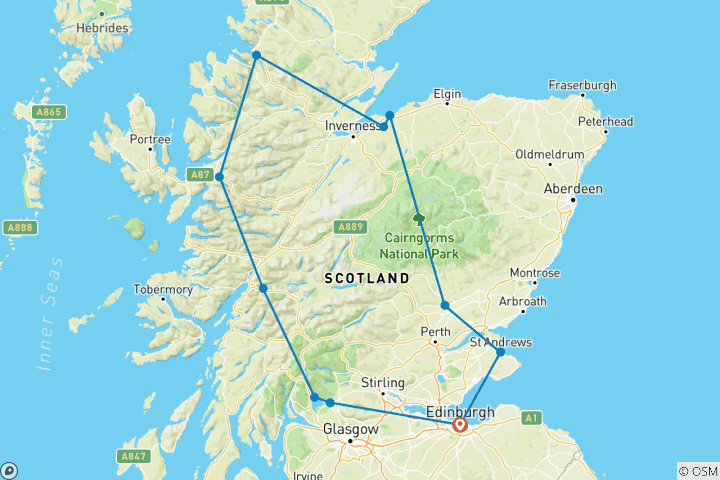 Karte von Schottland Rundreise - 10 Tage entspannt durch die Natur