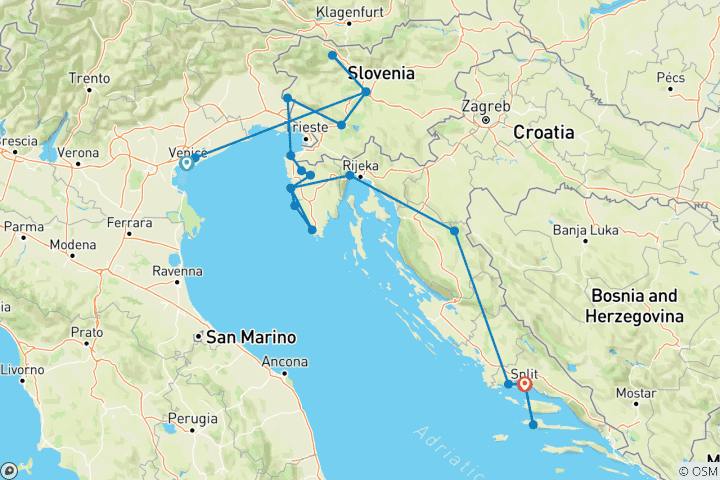Carte du circuit Privé - Balkans étendus de Venise à Split