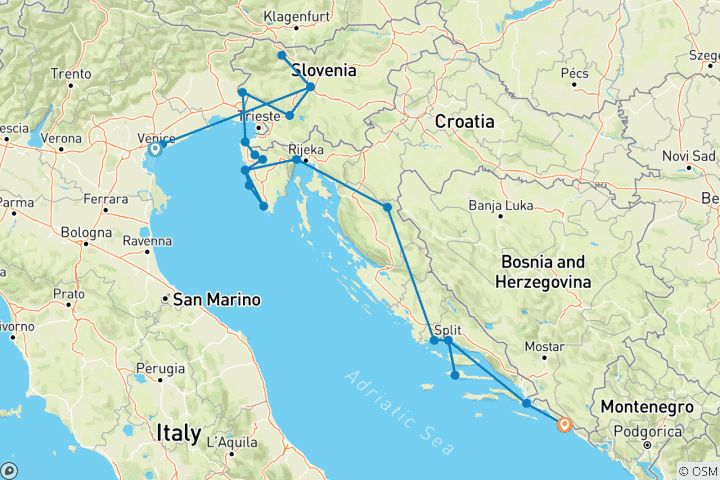 Carte du circuit Privé - Balkans étendus de Venise à Dubrovnik