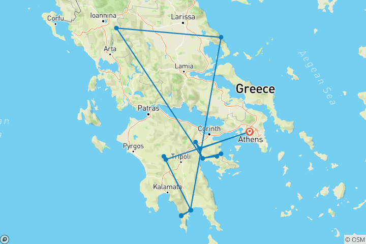 Map of Active & Culture Peloponnese Adventure