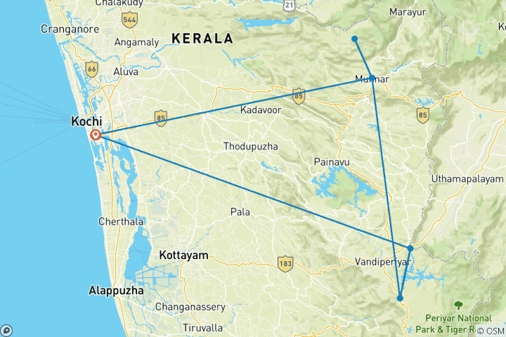 Kaart van Kerala Wildlife Fotografie Tour