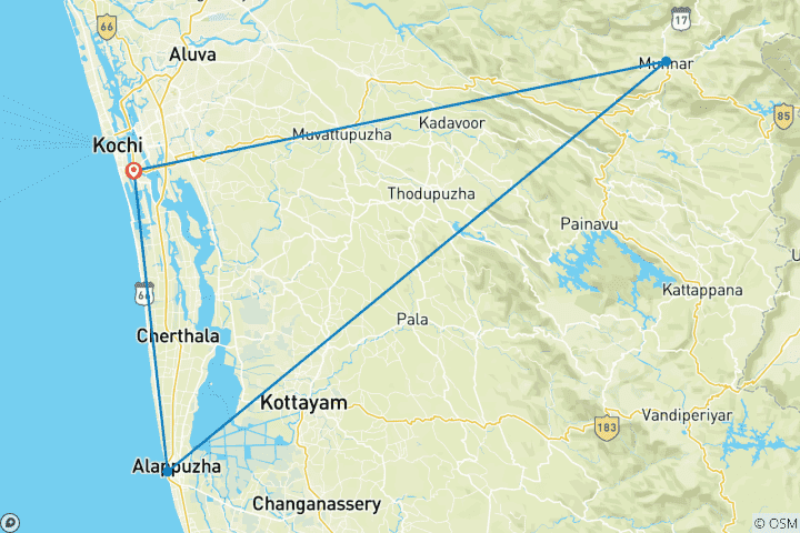Map of From Cochin: Kerala Family Tour with Munnar & Alleppey