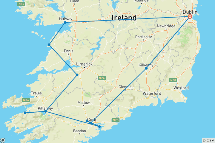 Carte du circuit Focus sur l'Irlande - Premium (petits groupes)