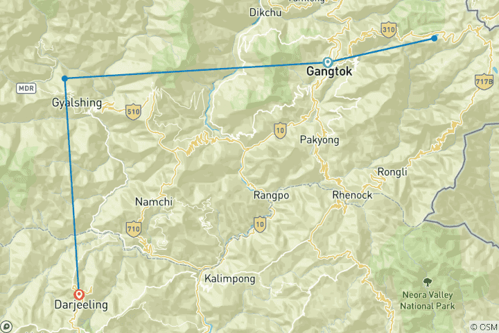 Kaart van Sikkim Darjeeling Rondreis Arrangement