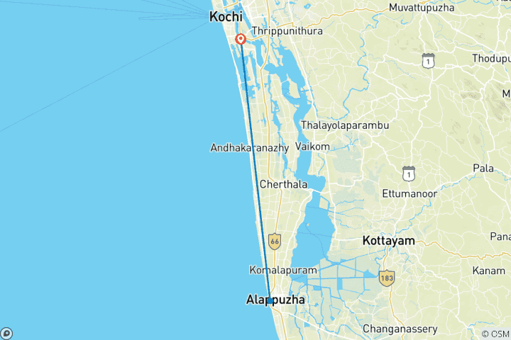 Kaart van Alleppey Woonboot Tour