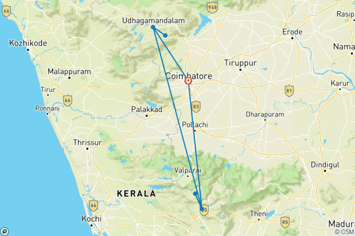 Kaart van Romantisch Zuid-India